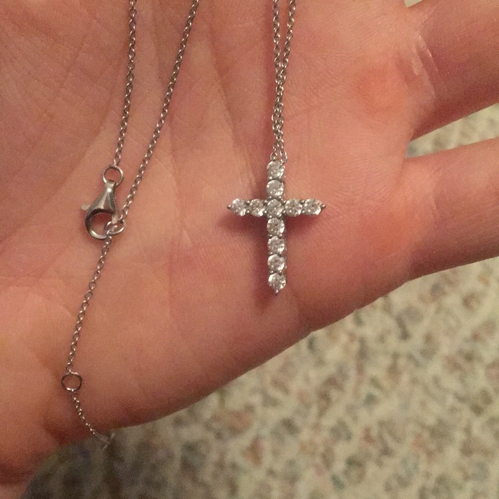 Sterling Silver Plated CZ Cross Necklace